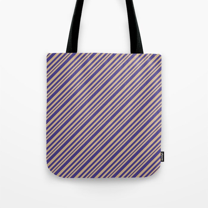 Tan and Dark Slate Blue Colored Lines Pattern Tote Bag