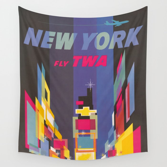New York Fly Twa Vintage Advertising Wall Tapestry