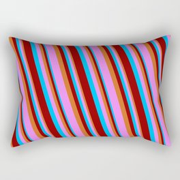 [ Thumbnail: Deep Sky Blue, Dark Red, Chocolate & Violet Colored Lines/Stripes Pattern Rectangular Pillow ]