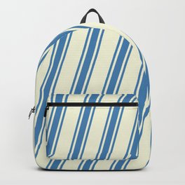 [ Thumbnail: Beige and Blue Colored Pattern of Stripes Backpack ]