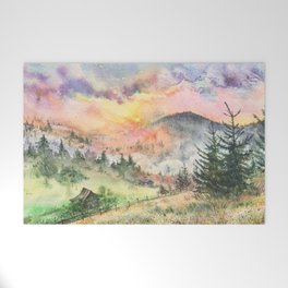 Misty Mountain Sunset Clouds Welcome Mat