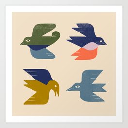 Four Birds Grid Art Print