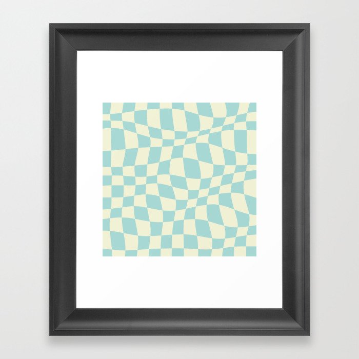 Warped Checkered Pattern (mint blue/cream) Framed Art Print