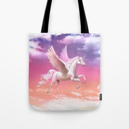 Flying unicorn at sunset Tote Bag
