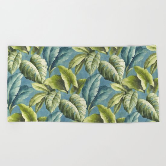 Tropical leaves Beach Towel