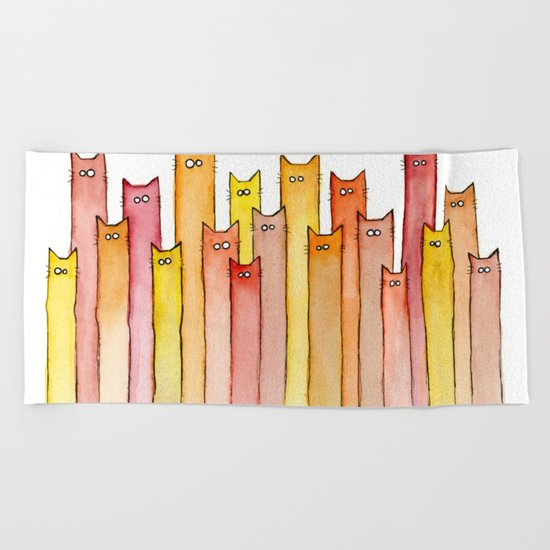 Cats Autumn Colors Pattern Whimsical Cat Orange Red Yellow Animals Beach Towel