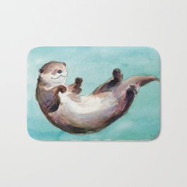 Swimming otter watercolor Bath Mat | Swim, Sea Otter, Otter, Watercolor, Nursery, Otters, Summer, Children, River Otter, Illustration 