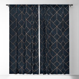 Gold Art deco on Navy ink Blackout Curtain