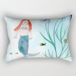 Cute Mermaid Watercolor Illustration Rectangular Pillow