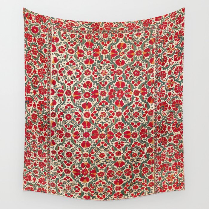 Bokhara Suzani 18th Century Floral Embroidery Print Wall Tapestry