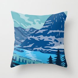 Glacier National Park and Kintla Lake in Montana United States WPA Poster Art Color Throw Pillow