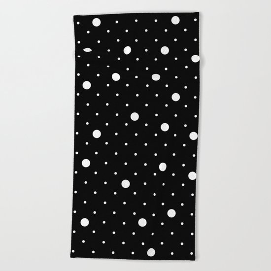 Pin Point Polka Dots White on Black Beach Towel