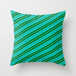 [ Thumbnail: Dark Turquoise & Dark Green Colored Lined/Striped Pattern Throw Pillow ]