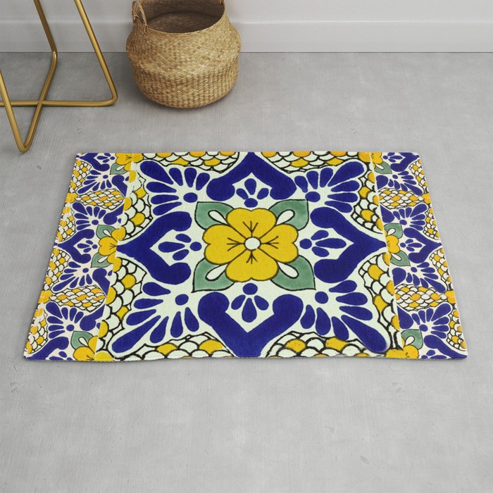 talavera mexican tile in yellow and blu Rug
