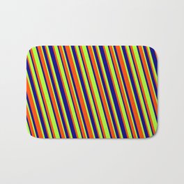 [ Thumbnail: Red, Blue & Light Green Colored Lines Pattern Bath Mat ]
