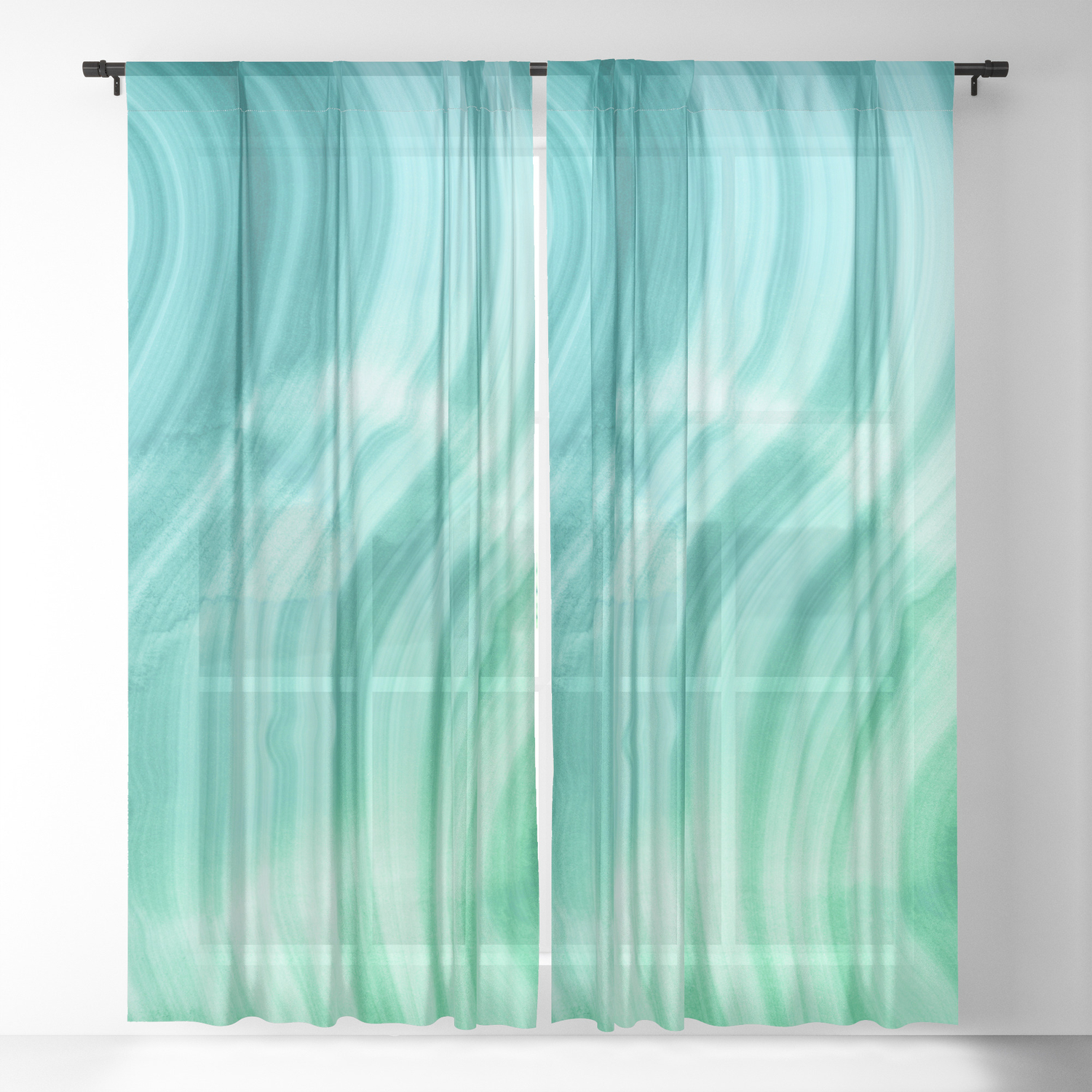 Ocean Blue And Green Mermaid Marble Sheer Curtain By