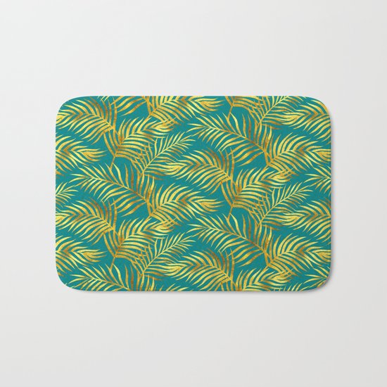 Palm Leaves_Gold and Teal Bath Mat