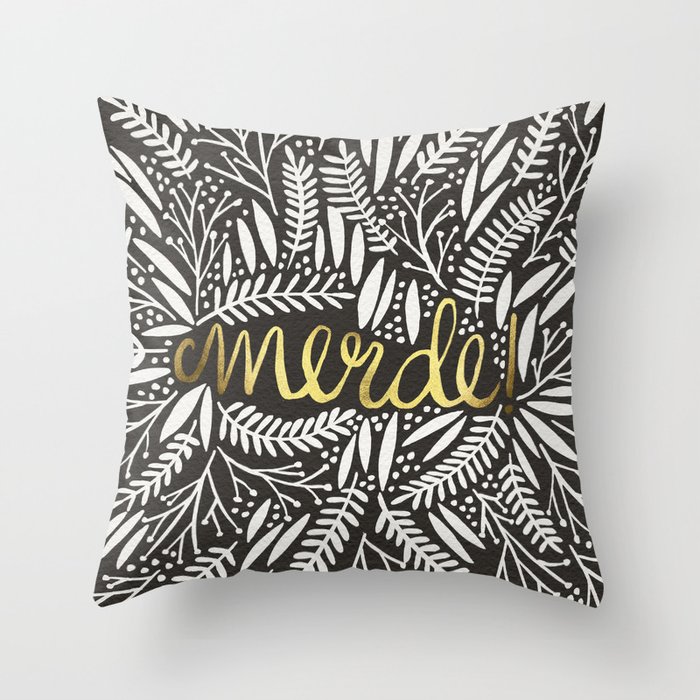 Pardon My French – Gold on Black Throw Pillow