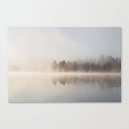 Misty Morning By The Lake Canvas Print