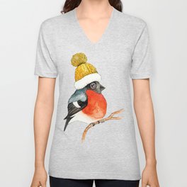 Christmas Bird Bullfinch V Neck T Shirt