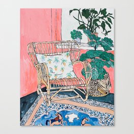 Cane Chair in Pink Interior Canvas Print
