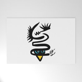 Abstract Snake Bird Minimal Style Line in Black and White and Color Welcome Mat