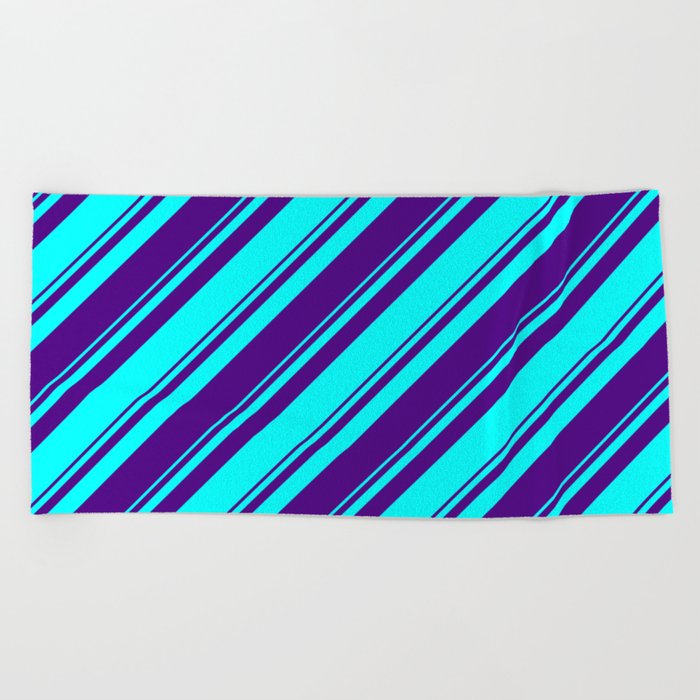 Aqua & Indigo Colored Lined/Striped Pattern Beach Towel