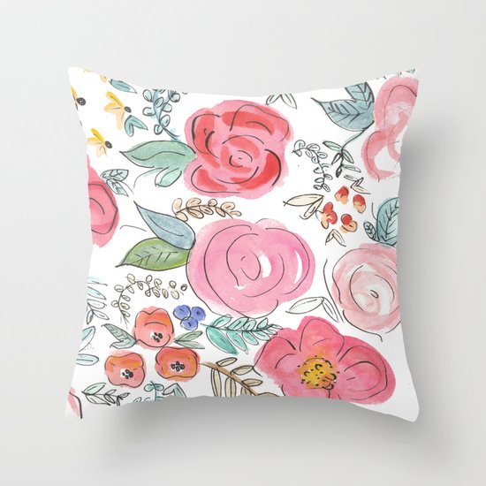 Watercolor Floral Print Throw Pillow