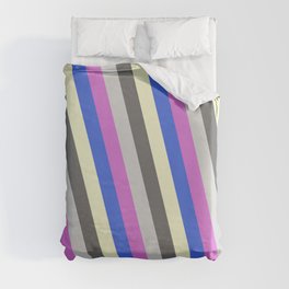 [ Thumbnail: Colorful Royal Blue, Light Yellow, Dim Grey, Light Grey & Orchid Colored Lines/Stripes Pattern Duvet Cover ]