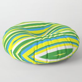 [ Thumbnail: Lavender, Forest Green, Blue & Yellow Colored Striped Pattern Floor Pillow ]