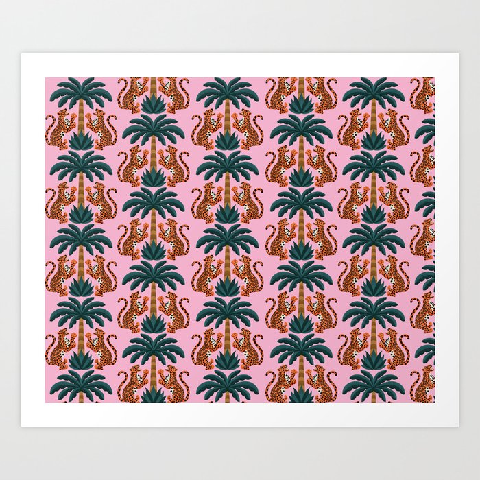 Jaguars and Palm Pattern Art Print