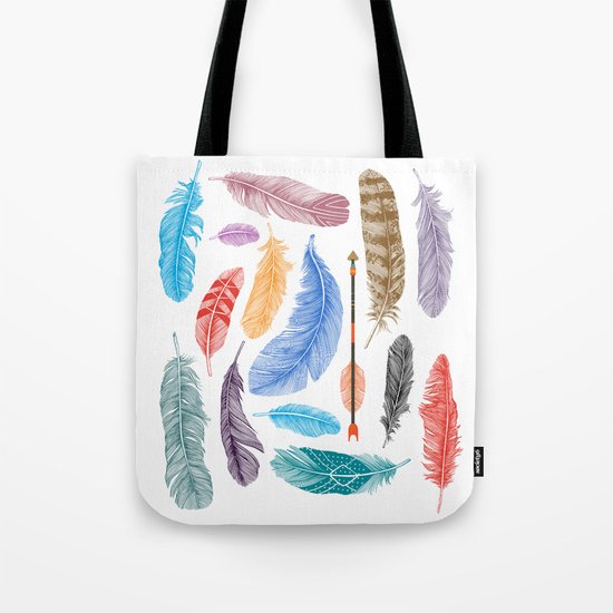 Feathers on White Tote Bag