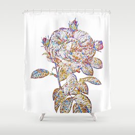 Floral Giant French Rose Mosaic on White Shower Curtain