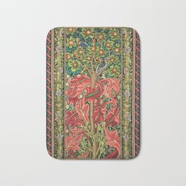 William Morris woodpecker in orange tree garden floral pattern 19th century print for duvet, pillow, curtain, art, and home and wall decor Bath Mat