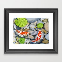 Koi Fish in Lotus Pond Framed Art Print