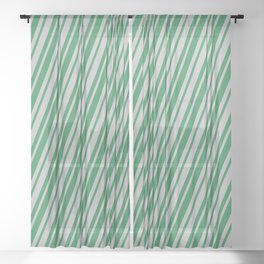 [ Thumbnail: Sea Green and Grey Colored Stripes Pattern Sheer Curtain ]