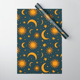 Vintage Sun and Star Print in Navy Wrapping Paper