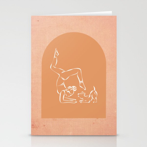 Yoga with pup boho minimal terracotta art Stationery Cards