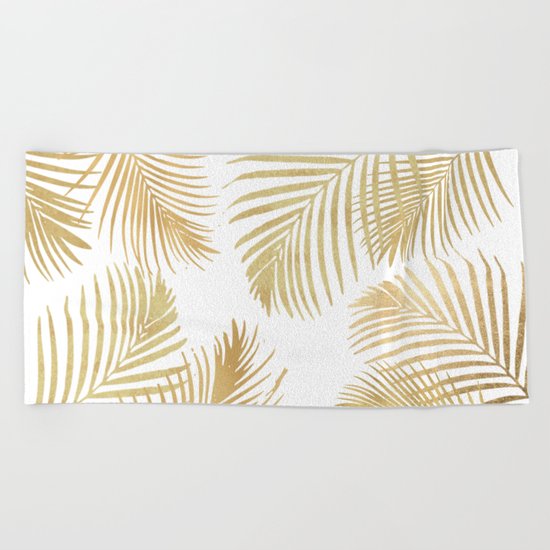 Gold Palm Leaves Beach Towel
