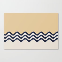 Beige Cream and Navy Blue Triple Wavy Horizontal Stripe Pattern Canvas Print