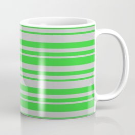 [ Thumbnail: Lime Green & Grey Colored Lined/Striped Pattern Coffee Mug ]
