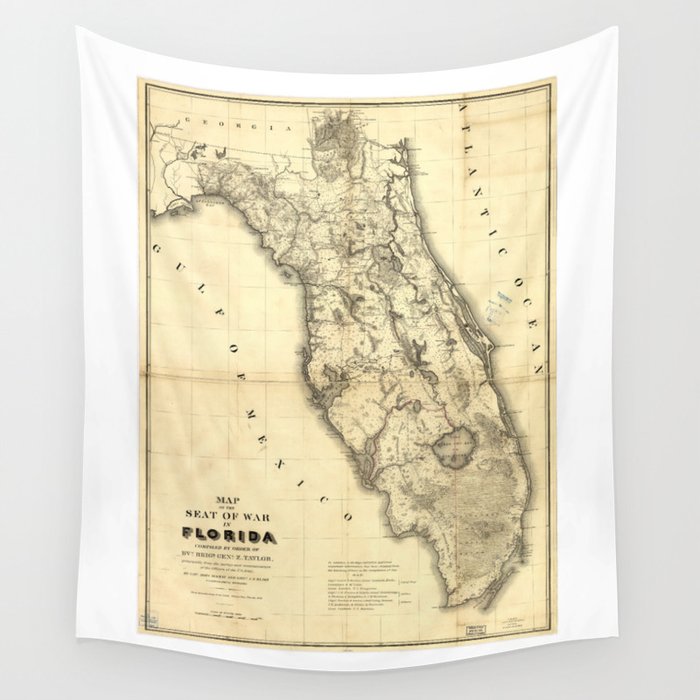 Map of Florida during the Second Seminole War (1839) Wall Tapestry