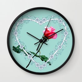 Heart with pink rose Wall Clock
