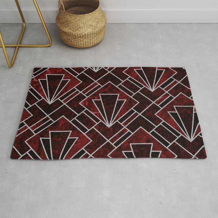 Red Ruby Art Deco Pattern Rug