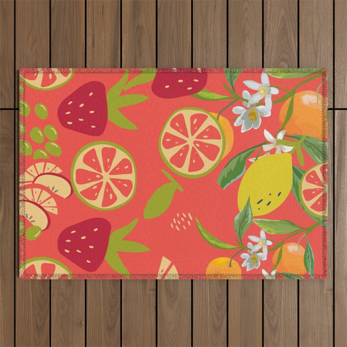 Summer Fruits And Flowers Outdoor Rug