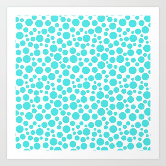 Turquoise polka dots on a white background . Art Print