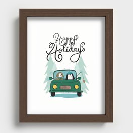 Cozy Happy Holidays Critters Sloth & Penguin Buggy  Recessed Framed Print