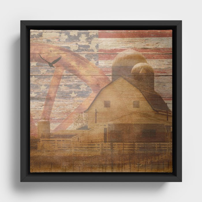 Americana Home Decor Rustic Art Print Barn Flag Wagon Wheel Art A642 Framed Canvas