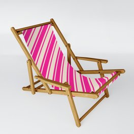 [ Thumbnail: Beige and Deep Pink Colored Striped/Lined Pattern Sling Chair ]