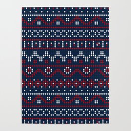 Christmas Pattern Knitted Stitch Dark Blue Poster